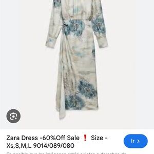 Zara Cream and Blue Long Sleeve Dress